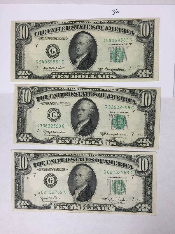 $10 Federal Reserve Notes, qty 3