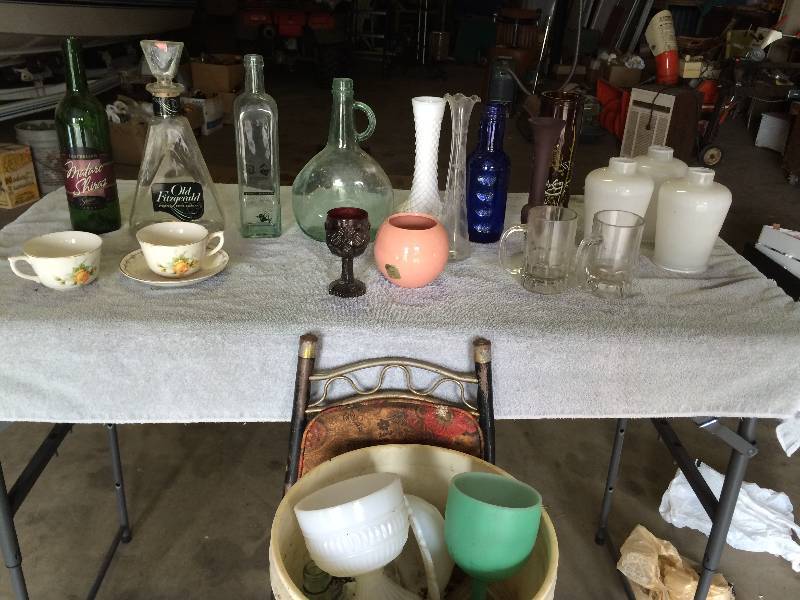 lot 91 image: Large Lot of Miss. Vintage Bottles, Vases, Ruby Red Glass & More