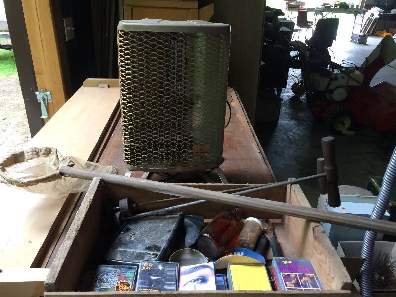 lot 154 image: Vintage Wood Box, Net and Heater Along with Other Items