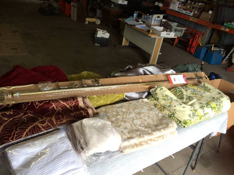 lot 162 image: Several Pieces of Fabric and a New Curtin Rod