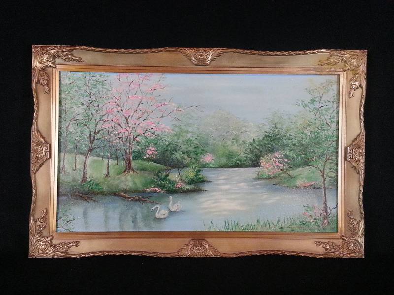 lot 2 image: Beautiful Cherry Blossoms  Swan themed Asian Oil