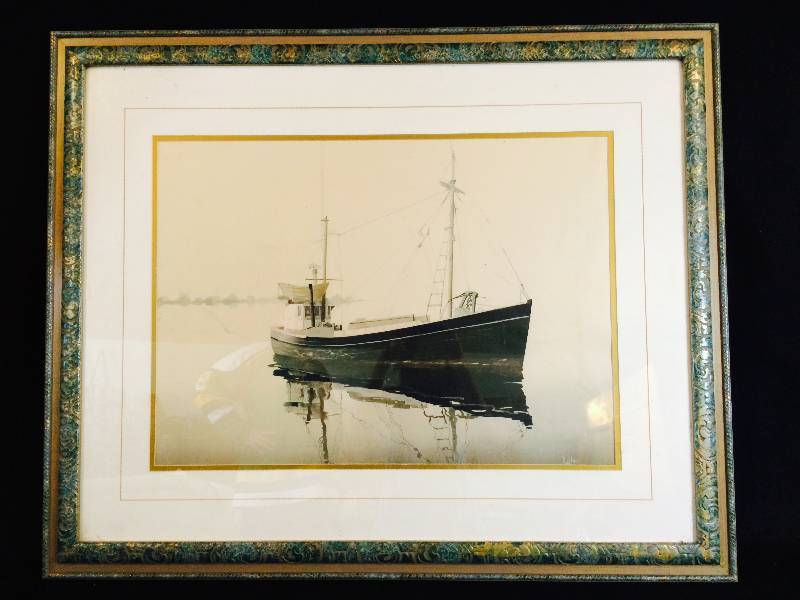 lot 12 image: John D. Lutes Antique Oil Print - Ship