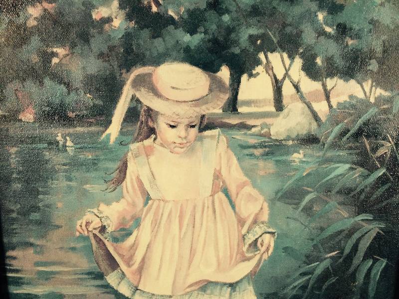 lot 77 image: Original Oil on Canvas Girl In Water
