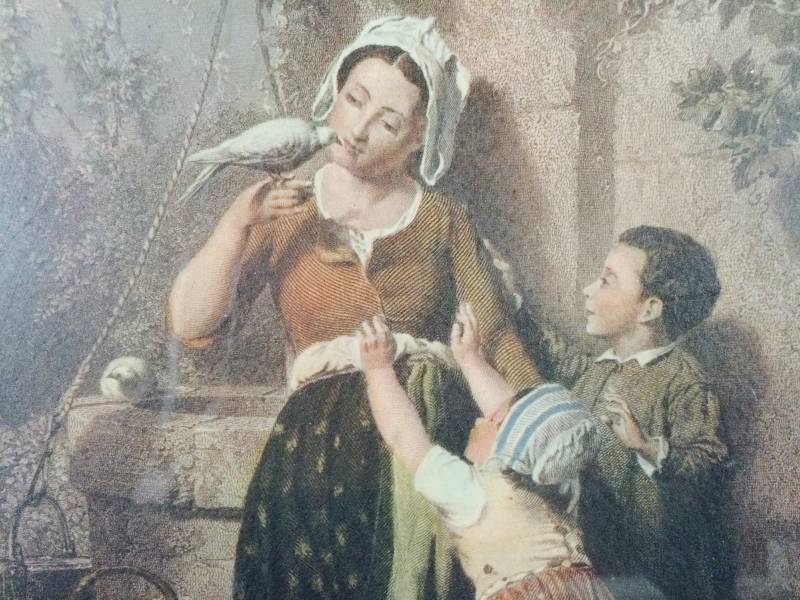 lot 78 image: Children, Mom, and Bird Framed Print