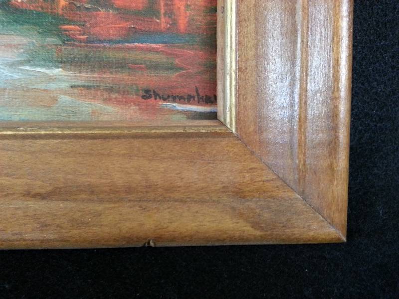 lot 87 image: Original Oil on Canvas Red Country Farmhouse 