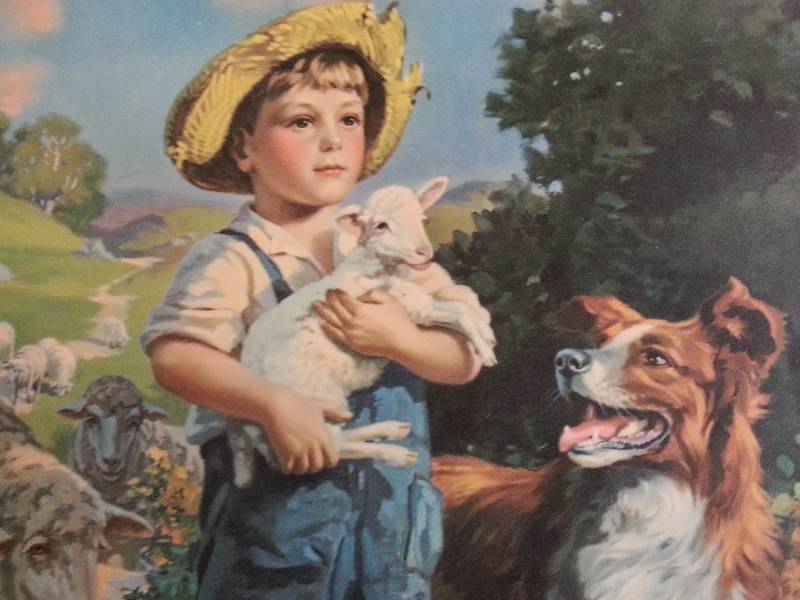 lot 94 image: Listed Artist, Henry Hintermeister, Boy, Lamb, Dog