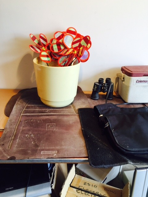 GM FLOOR MATS, COOLER, FLOWER POT,BINOCULARS AND SPINNERS