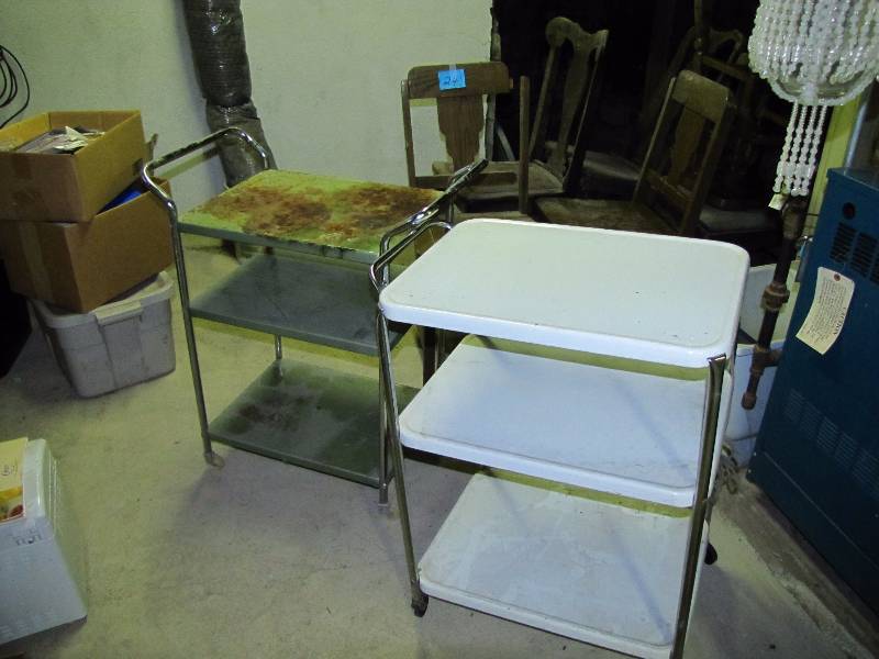 lot 61 image: Vintage metal shelf carts