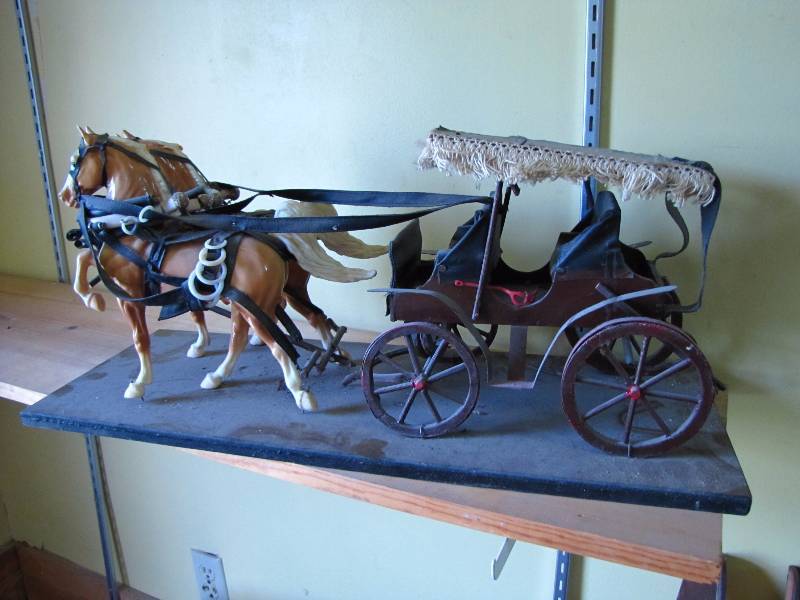 lot 38 image: Vintage hand made buggy wtoy horses
