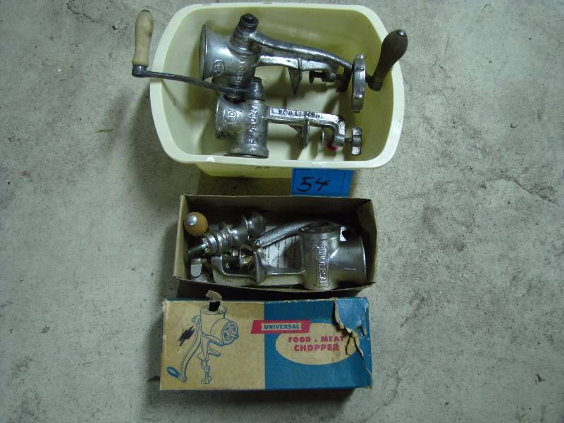 lot 54 image: Vintage hand crank meat grinders