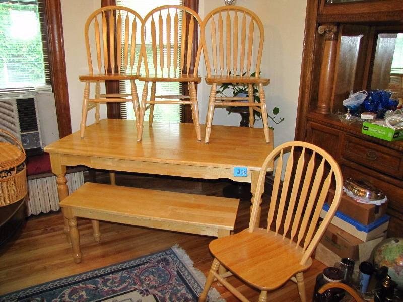 lot 220 image: dining table with bench and four chairs