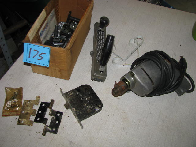 lot 175 image: Cummins 44 14 drill, nuts bolts hinges lock set and more