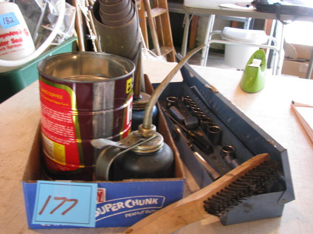 lot 177 image: sockets nails and oil cans