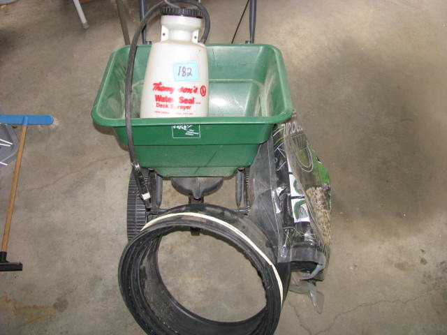 lot 182 image: deck sprayer, lawn spreader and lawn edging