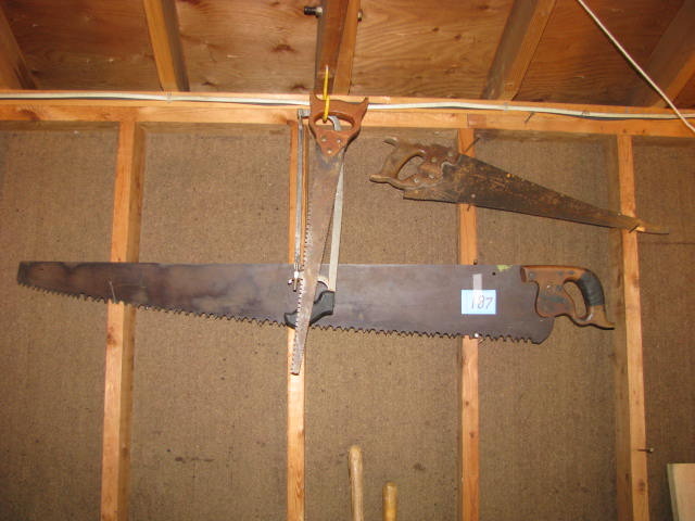 lot 187 image: vintage 48 hand saw and other smaller saws as seen