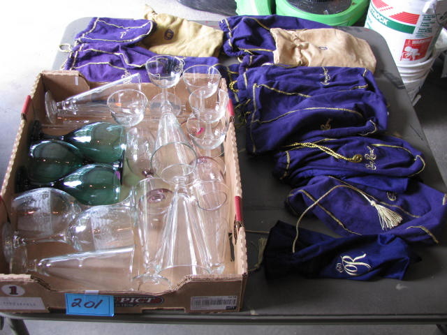 lot 201 image: misc bar glassware Crown Royal cloth bags