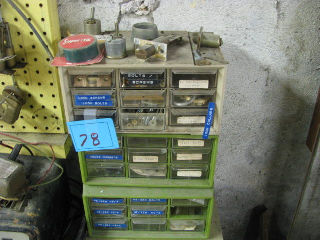 lot 78 image: parts drawers. keys, screws, locks & more