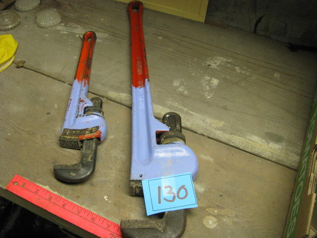 lot 130 image: 2 heavy duty pipe wrenches 24 and 14