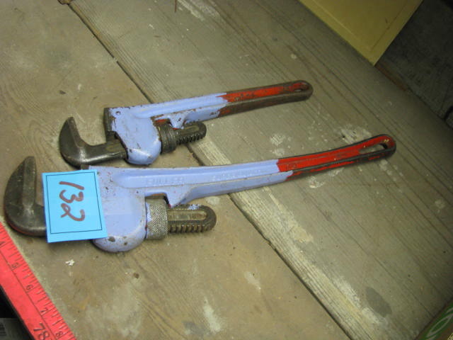 lot 131 image: 2 heavy duty pipe wrenches 18 and 12