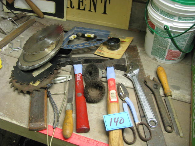 lot 140 image: wrenches hatchet square radial saw blades and more