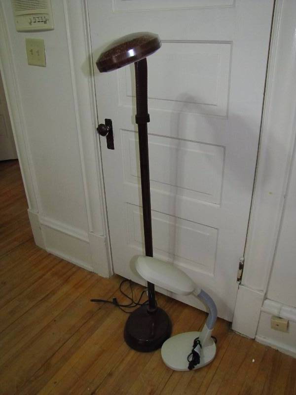 lot 204 image: two office lamps floor and table lamp