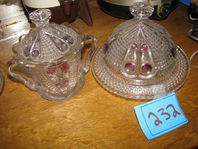 lot 232 image: vintage clear glass with red dot covered serving dishes