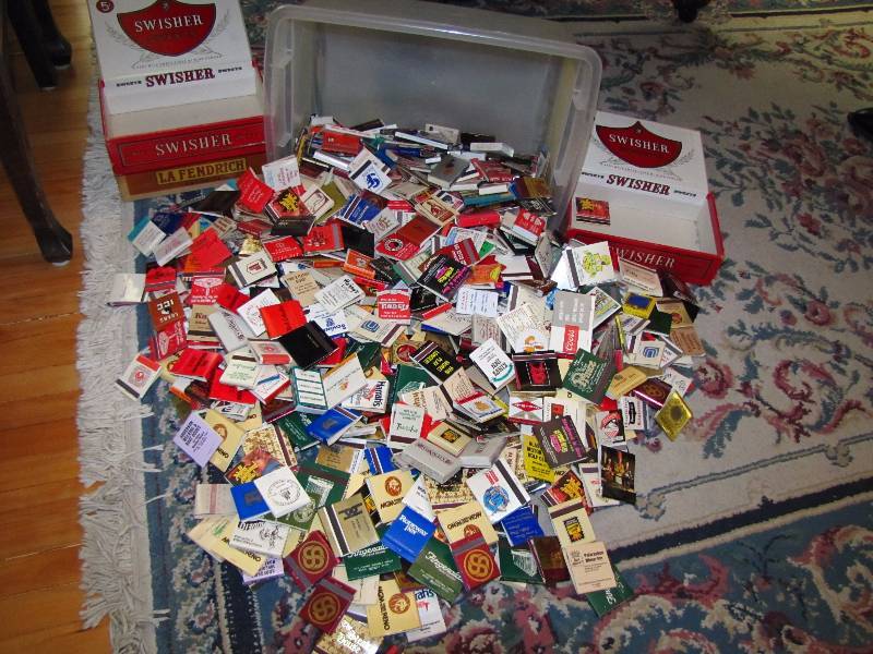 lot 300 image: large vintage matchbook collection and 3 cigar boxes