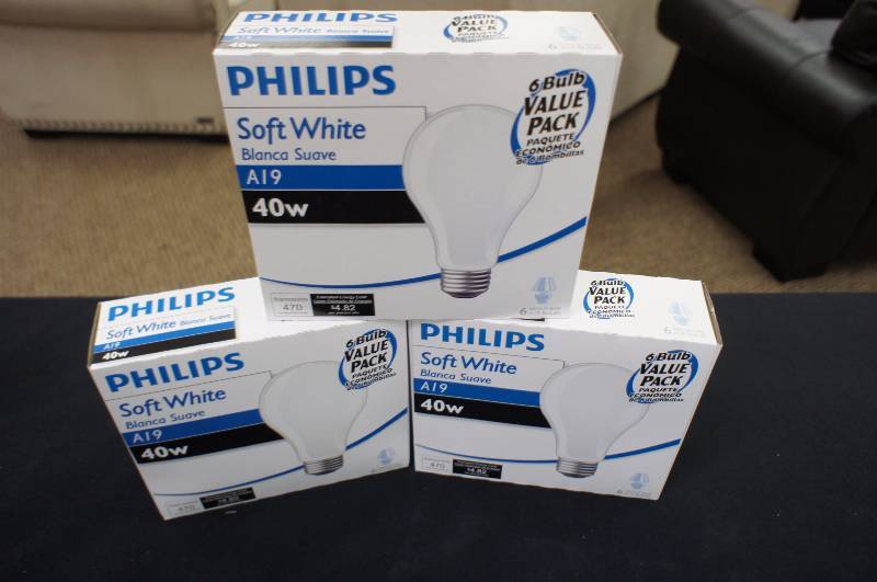 Three Boxes of Phillips 40 watt Light Bulbs