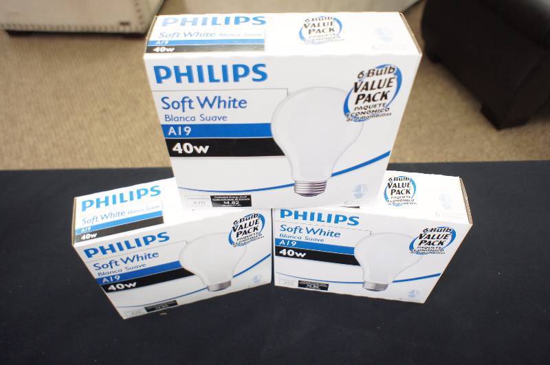 Three Boxes of Phillips 40 watt Light Bulbs