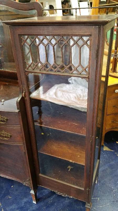 lot 1 image: Antique All Original China CabinetSideboard with Beveled Mirror and Glass Door