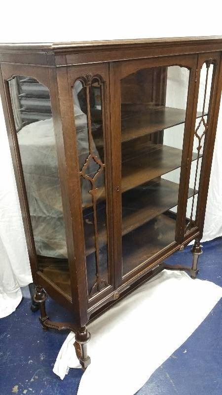 lot 2 image: Antique Glass Door Display Cabinet