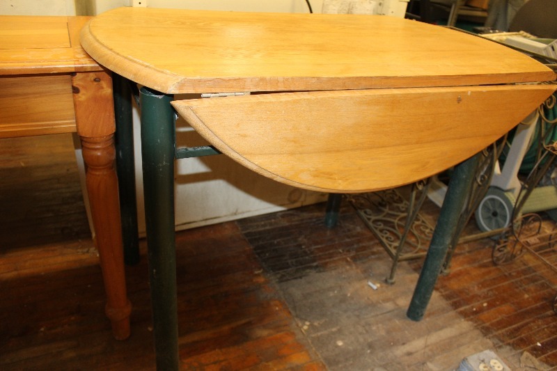 Wood Drop Leaf Table on Painted Metal Table Base
