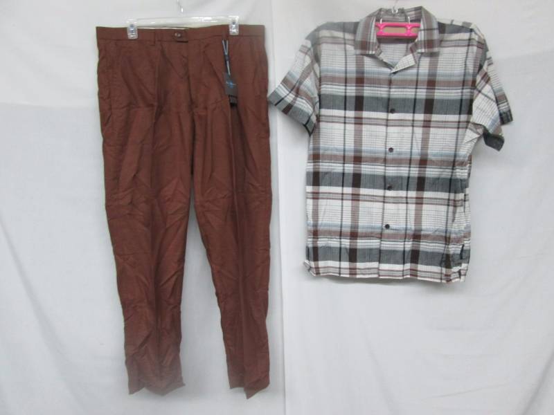 Steve Harvey Mens 2-pc Plaid Shirt & Pant Set