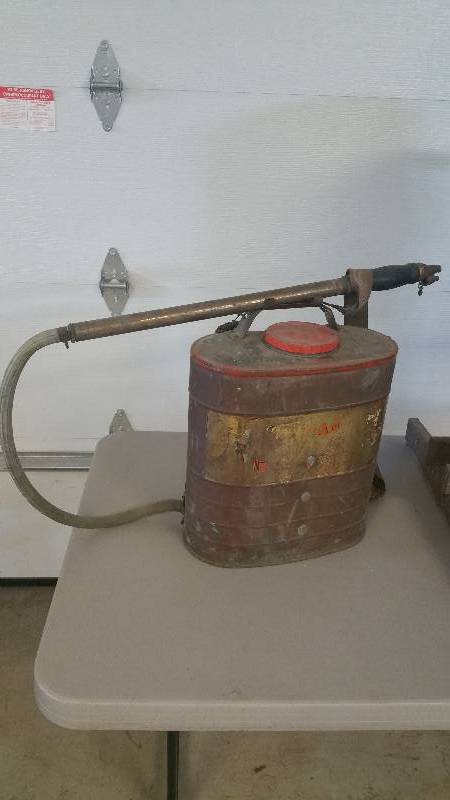 lot 54 image: Group of Antique Farm Items, Hand Drill, Smith Indian Fire Pump, Barrel, Etc.