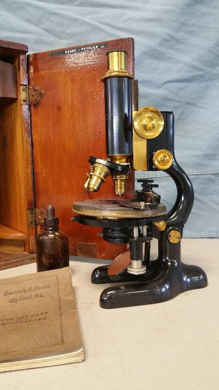 lot 113 image: Antique Bausch & Lomb Microscope with Wood Case