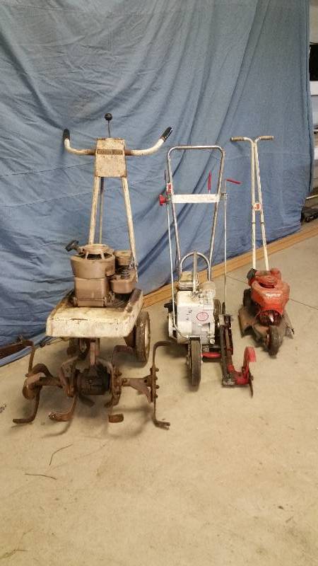 lot 114 image: Three (3) Gas Powered Vintage Garden Tools