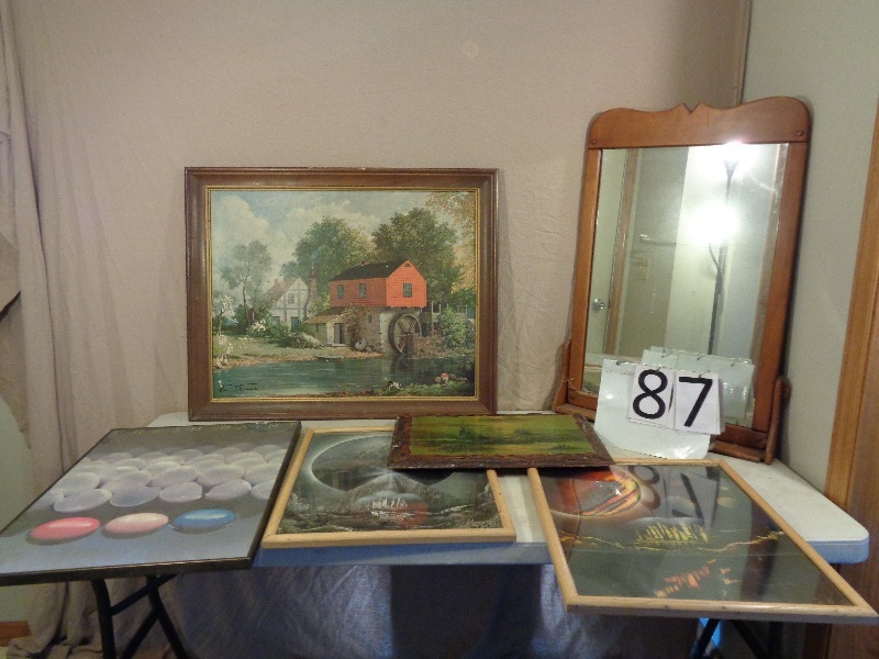 lot 87 image: Mirror and Framed Pictures