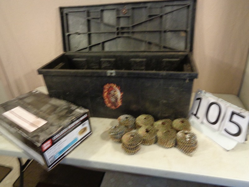 lot 105 image: Toolbox and Roofing Nails