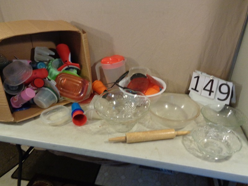 lot 149 image: Pyrex, Tupperware, Punch Bowl, and more