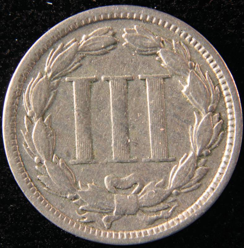 1865 3 CENT NICKEL FINE