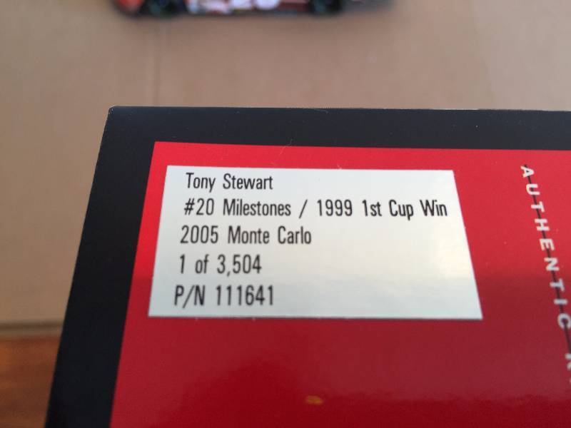 lot 7 image: TONY STEWART #20, MILESTONE, 1999 MONTE CARLO, 1ST CUP WIN