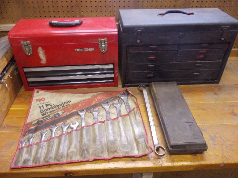 lot 100 image: 11 Piece Combo Wrench Set, 2 Tool Boxes