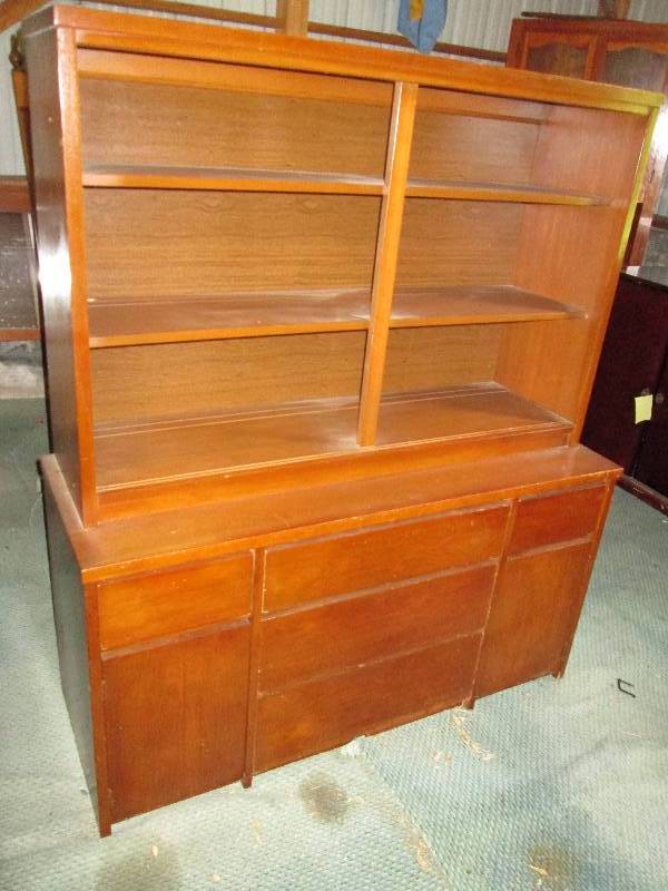 lot 8 image: Wood display cabinet, top shelves h...