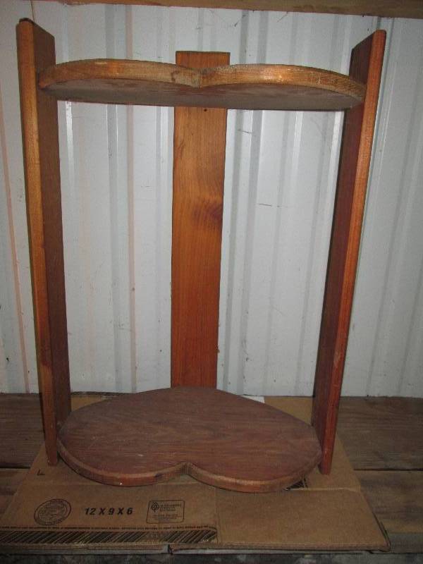 lot 12 image: Heart shaped wood stand, 26 tall...