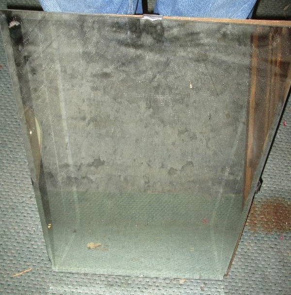 lot 16 image: Thick vintage glass mirror, beveled...