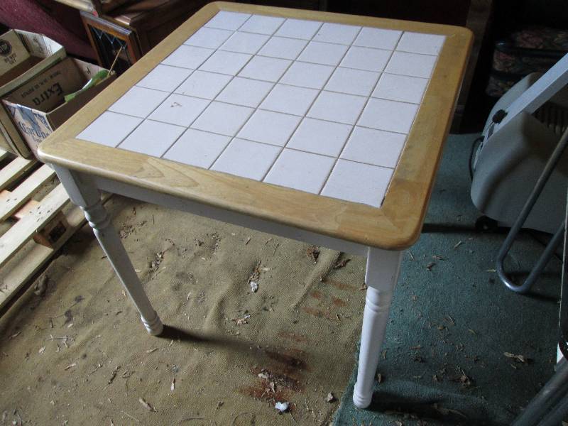lot 22 image: Square ceramic tile topped table, 3...