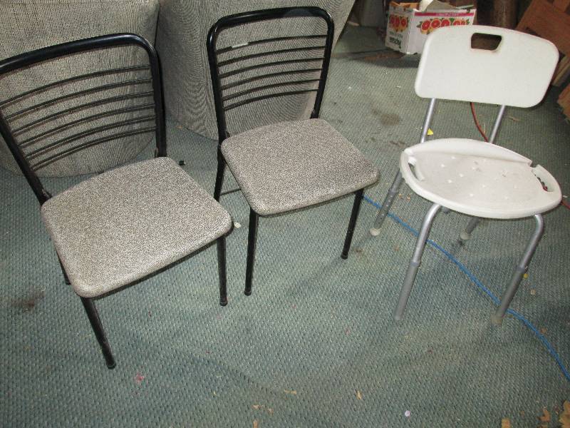 lot 45 image: Pair of metal frame vinyl seat chai...