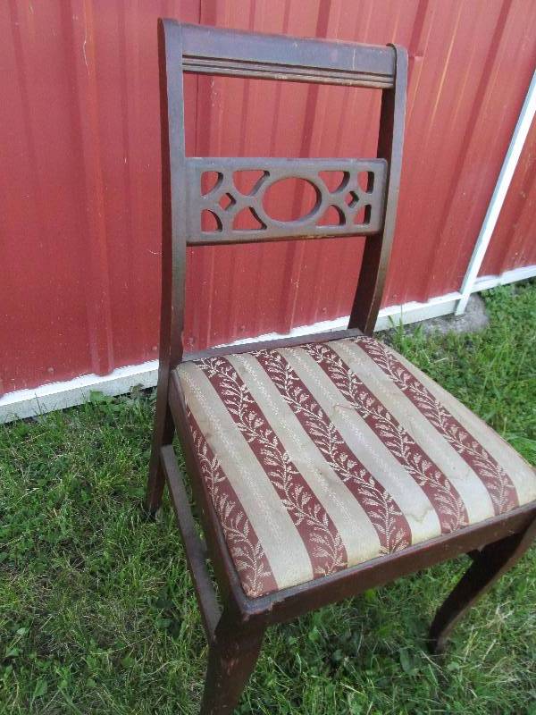 lot 76 image: Vintahe wood upholstered seat chair...