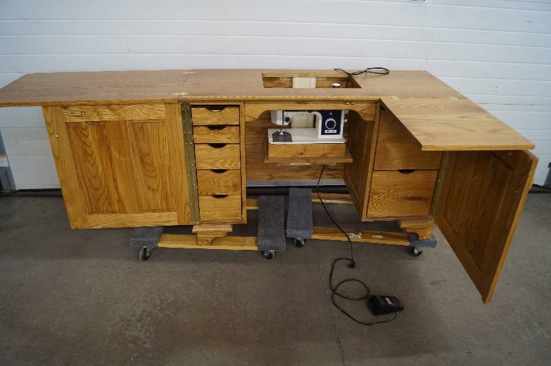 Necchi Sewing Machine In Large Cabinet