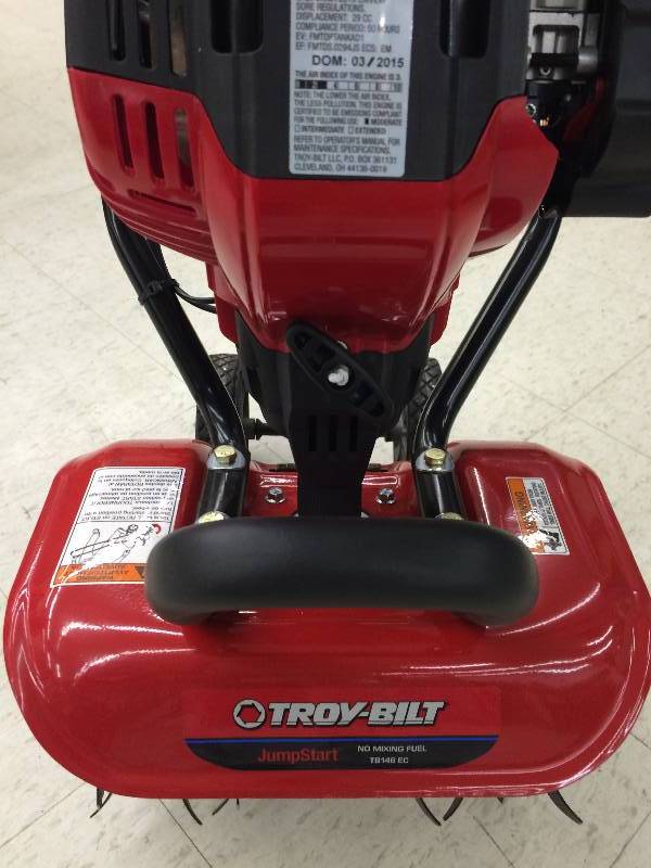 lot 92 image: NEW Troy-Bilt TB146 EC 29cc 4-Cycle NO MIX OIL AND GAS Cultivator with JumpStart Technology retail $299